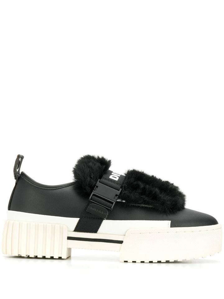 Diesel Faux Fur Trim Sneakers - Black