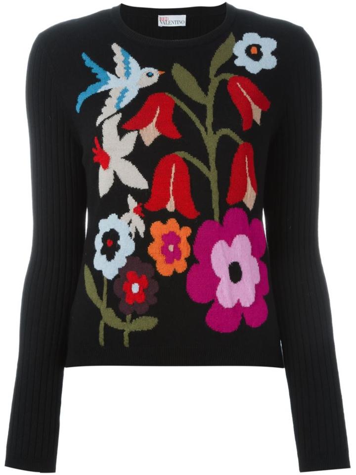 Red Valentino Flower Intarsia Jumper, Women's, Size: Medium, Black, Silk/acrylic/polyamide/virgin Wool