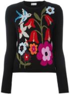 Red Valentino Flower Intarsia Jumper, Women's, Size: Medium, Black, Silk/acrylic/polyamide/virgin Wool
