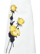 Prada Rose Print Poplin Skirt - White