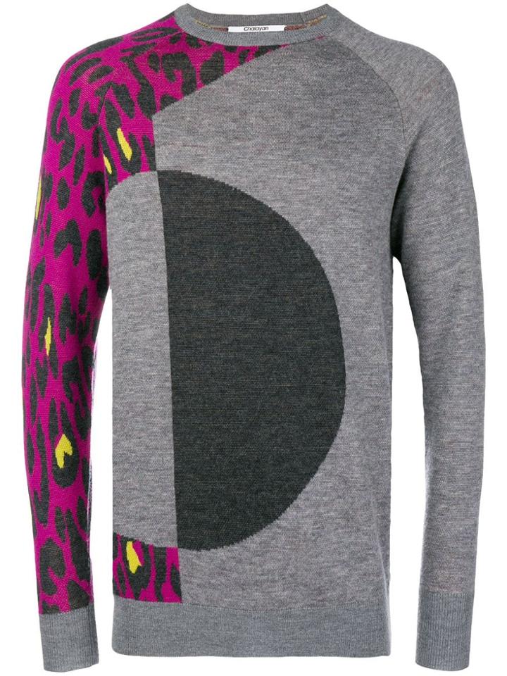 Chalayan Leopard Print Panelled Jumper - Grey
