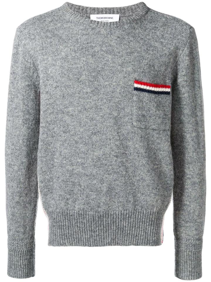 Thom Browne Relaxed Rwb Intarsia Stripe Pullover - Grey