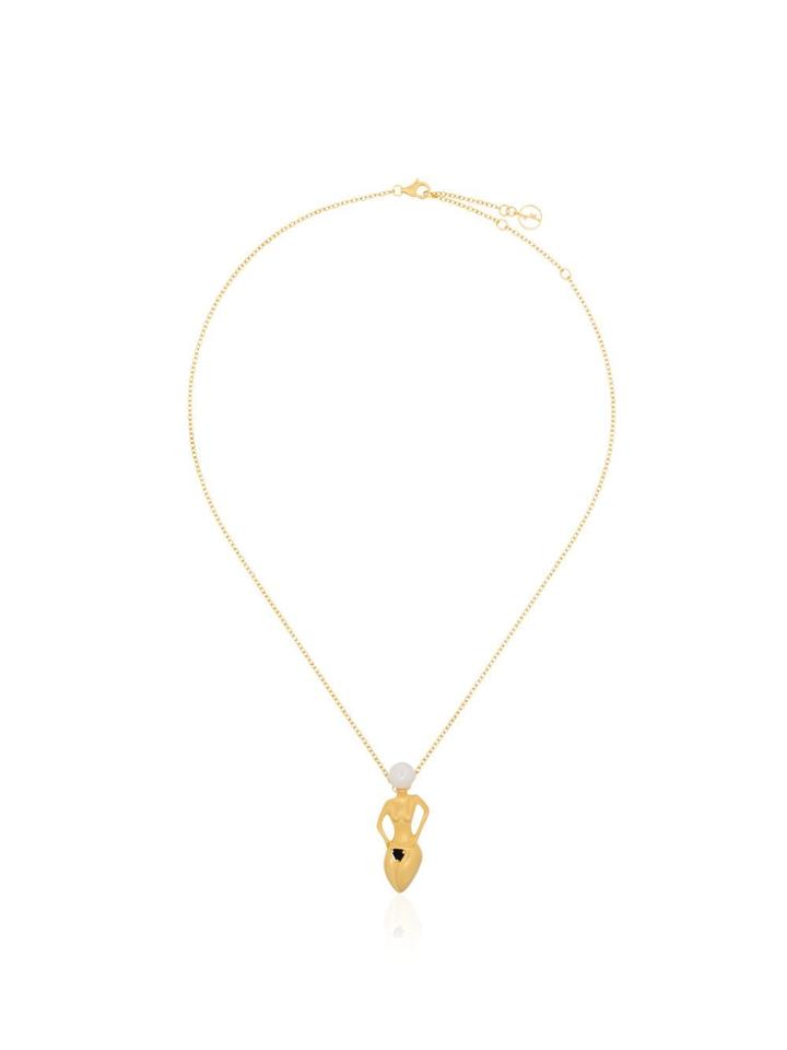 Anissa Kermiche Metallic Pauline Pearl Body Pendant 18k Gold Necklace