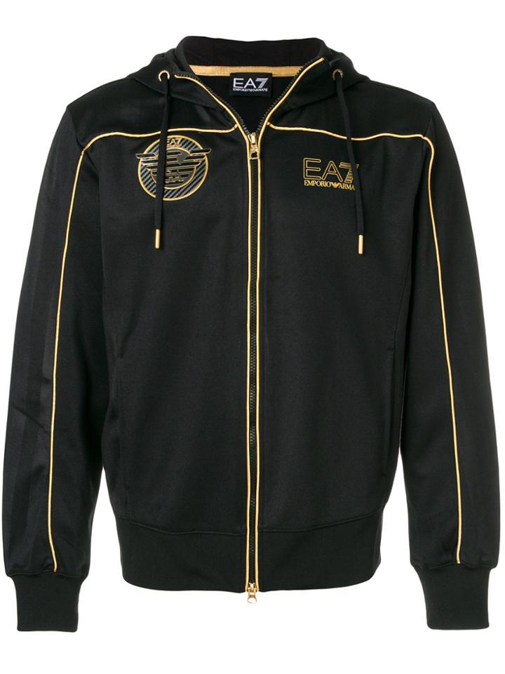 Ea7 Emporio Armani Piped Hooded Track Top - Black