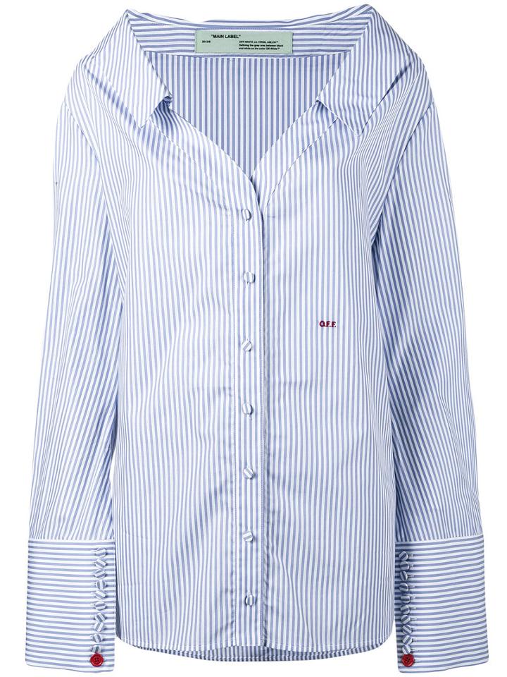 Off-white - Open Collar Striped Shirt - Women - Cotton - Xs, Blue, Cotton