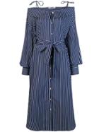 Msgm Striped Off Shoulder Shirt Dress - Blue