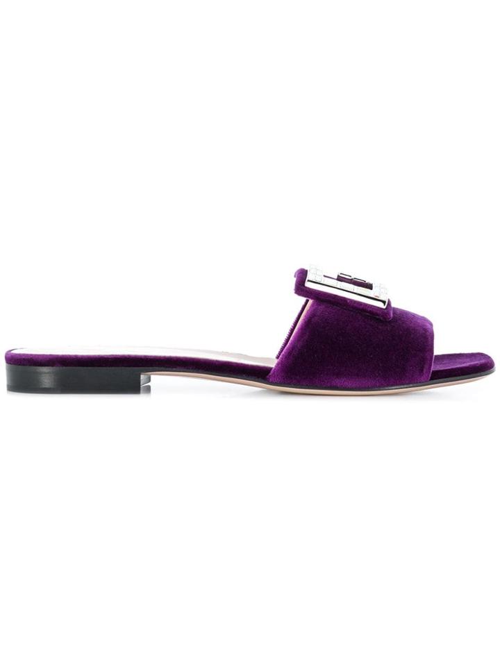 Gucci Crystal G Velvet Slides - Purple
