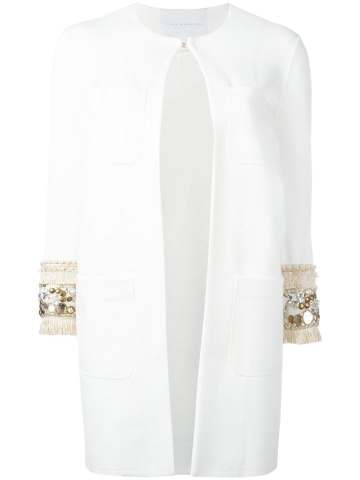 Giada Benincasa Embellished Sleeve Coat, Women's, Size: Small, White, Spandex/elastane/viscose
