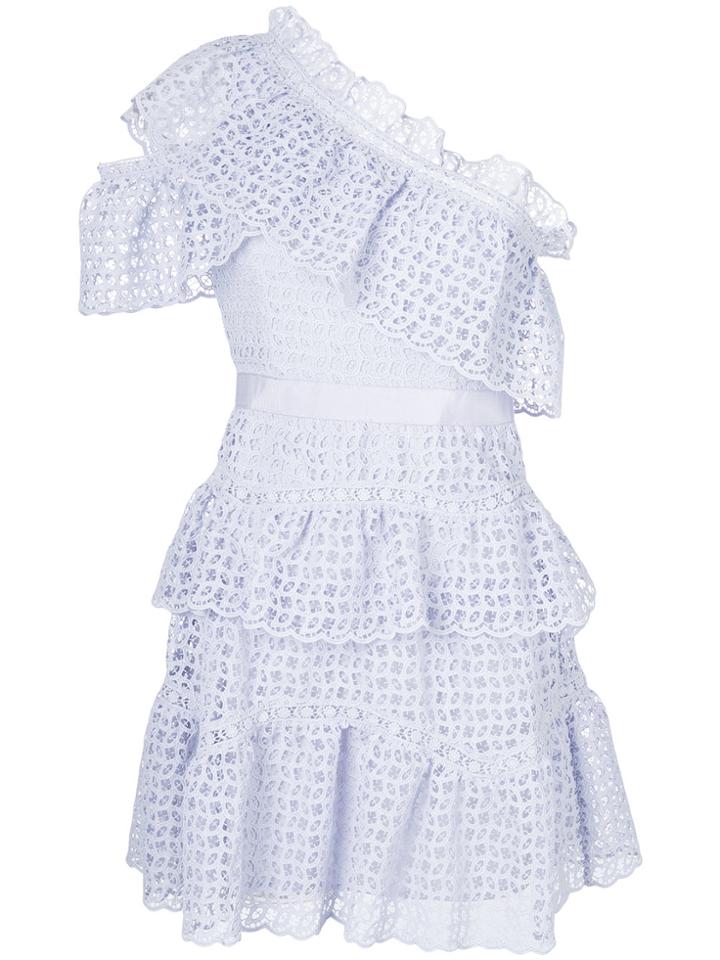 Self-portrait Lace Eyelet Ruffle Dres - Blue