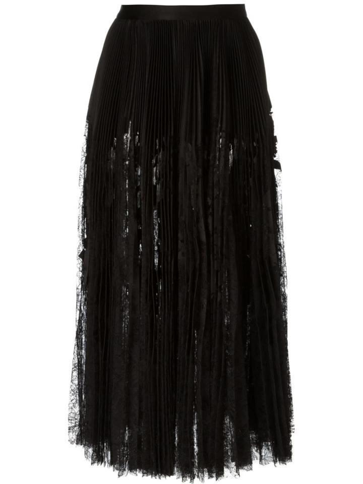 Alexander Mcqueen Pleated Lace Skirt, Women's, Size: 40, Black, Polyamide/viscose/silk