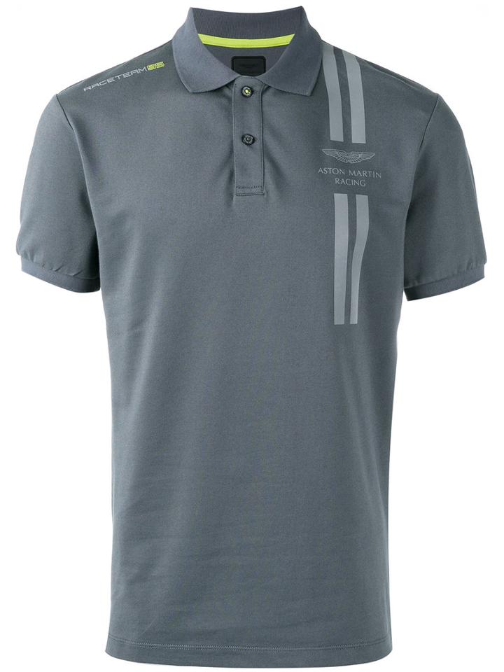 Hackett Logo Print Polo Shirt, Men's, Size: Large, Grey, Cotton/polyester/spandex/elastane