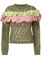 Boutique Moschino Open Knit Ruffle Top - Green