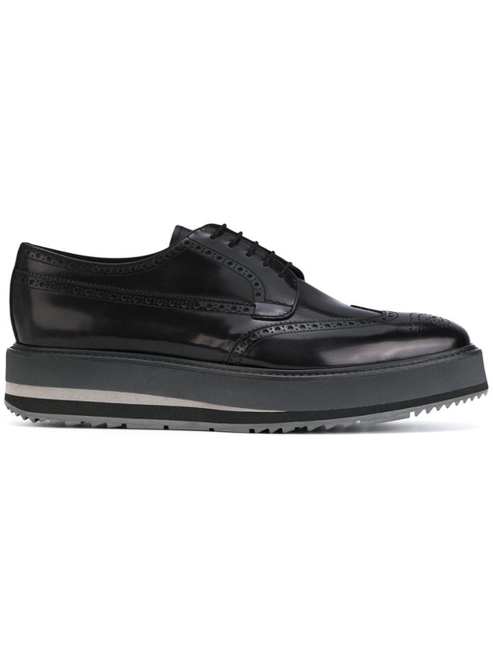 Prada Smoky Leather Lace-up Shoes - Black