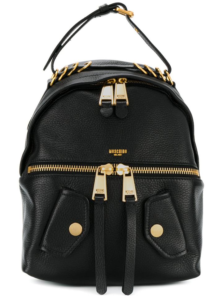Moschino Ring Detail Biker Backpack - Black