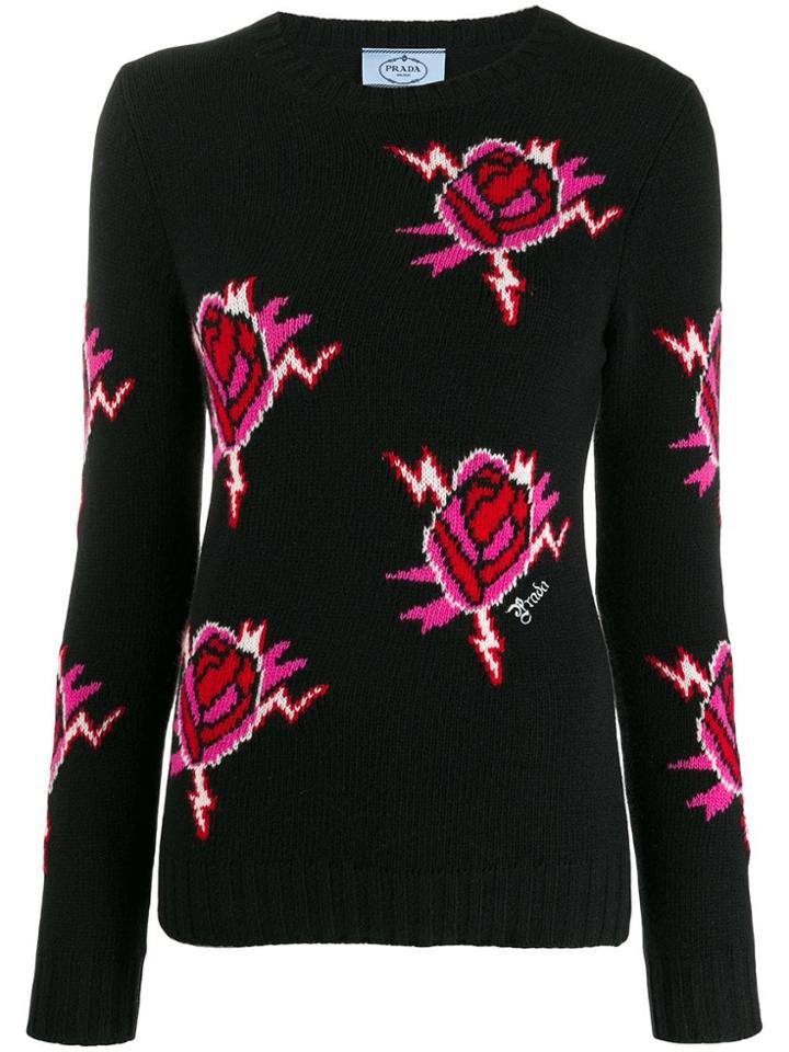 Prada Rose Knitted Jumper - Black