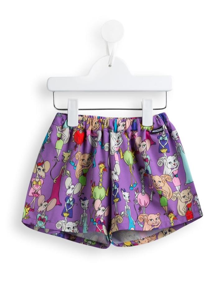 Moschino Kids Cartoon Character Print Shorts, Girl's, Size: 12 Yrs, Pink/purple