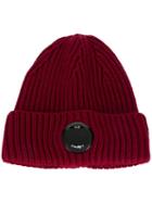 Cp Company Lens Ribbed Beanie - Red