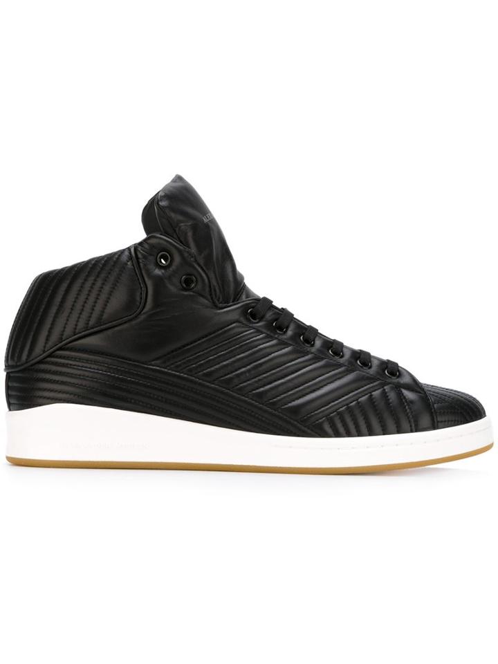 Alexander Mcqueen Ribbed Hi-top Sneakers, Men's, Size: 40, Black, Leather/rubber