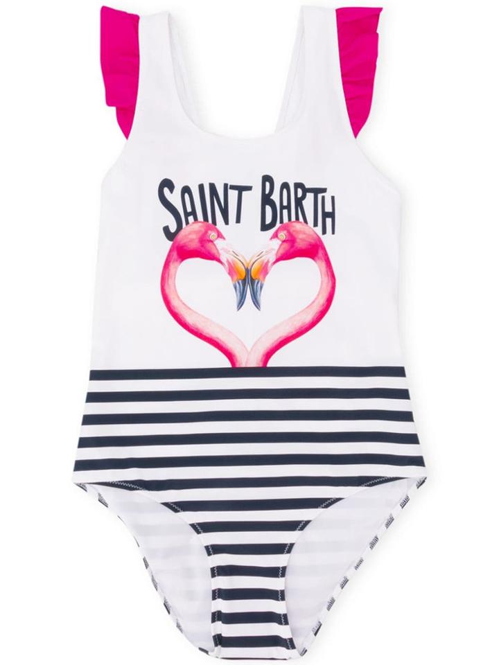 Mc2 Saint Barth Kids Carol Flamingo Swimsuit - White