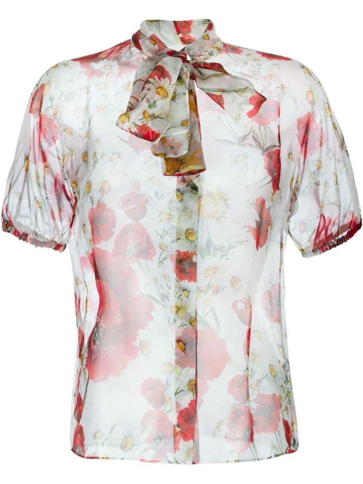 Dolce & Gabbana Daisy And Poppy Print Blouse, Women's, Size: 42, Red, Silk