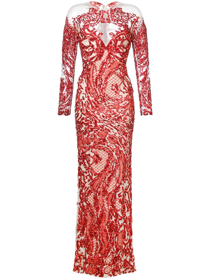 Mikael D. Sequinned Gown, Women's, Size: 38, Red, Silk/polyamide