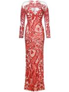 Mikael D. Sequinned Gown, Women's, Size: 38, Red, Silk/polyamide