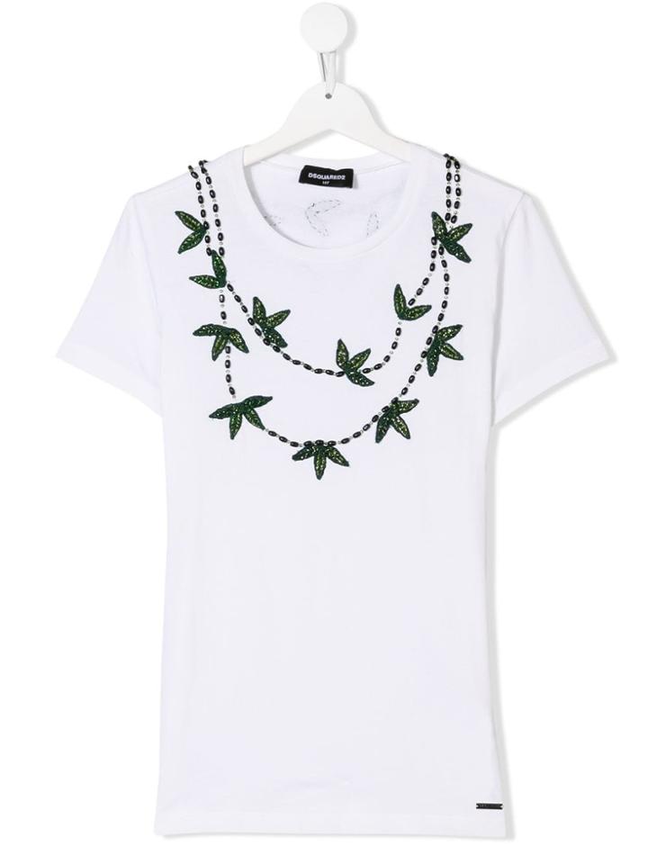 Dsquared2 Kids Leaf Embroidered T-shirt - White