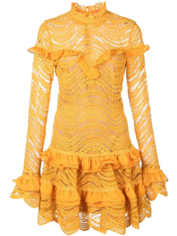Jonathan Simkhai Ruffle Trim Lace Dress - Yellow