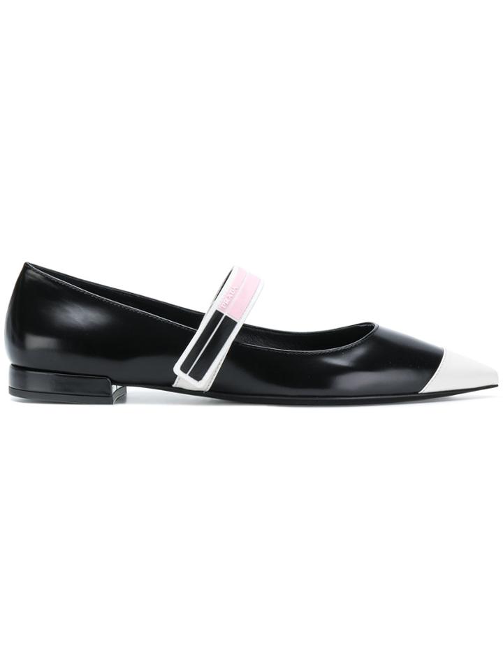 Prada Pointed Logo Flats - Black