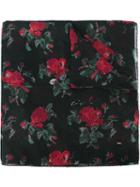 Saint Laurent Rose Print Scarf, Women's, Black, Wool