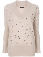 Fabiana Filippi Beaded V-neck Pullover - Nude & Neutrals