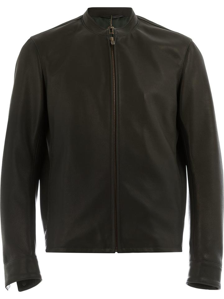 Ajmone Collarless Biker Jacket - Black