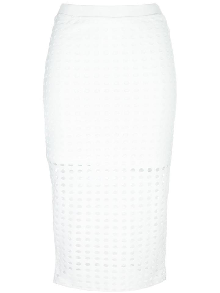 T By Alexander Wang Perforated Pencil Skirt, Women's, Size: S, White, Polyester/spandex/elastane/rayon