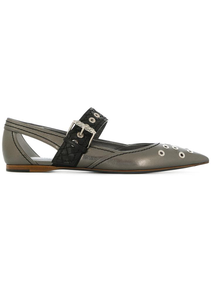Bottega Veneta Antique Silver Calf Mary Jane Ballerina - Metallic