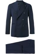Lardini Double Breasted Suit, Men's, Size: 48, Blue, Cotton/wool/mohair/cupro