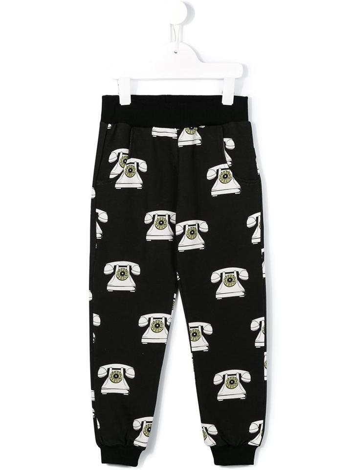 10x10 An Italian Theory Kids Telephone Print Track Pants, Boy's, Size: 6 Yrs, Black