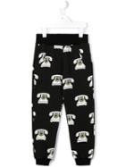 10x10 An Italian Theory Kids Telephone Print Track Pants, Boy's, Size: 6 Yrs, Black