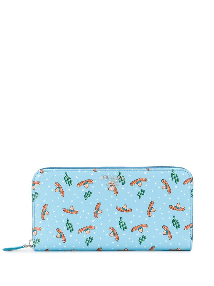 Prada Printed Zip-around Wallet - Blue