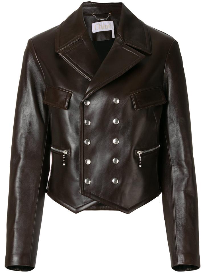 Chloé Double-breasted Leather Jacket - Brown