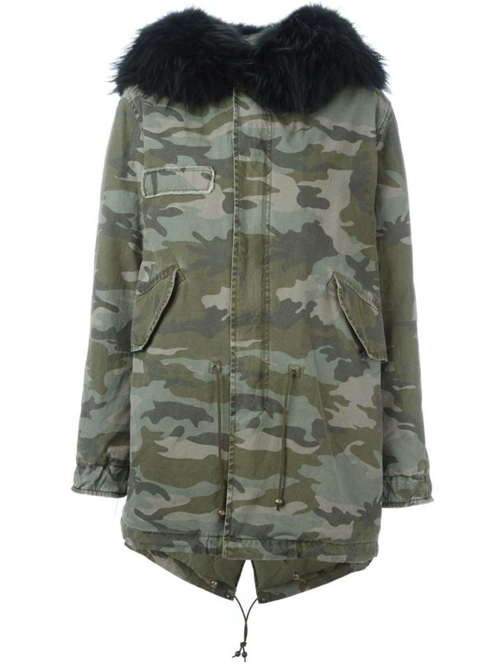 Mr & Mrs Italy Raccoon Fur Trim Parka, Women's, Size: Xs, Green, Cotton/polyester/racoon Fur