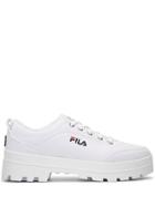 Fila Ridged Heel Logo Embroidered Sneakers - White
