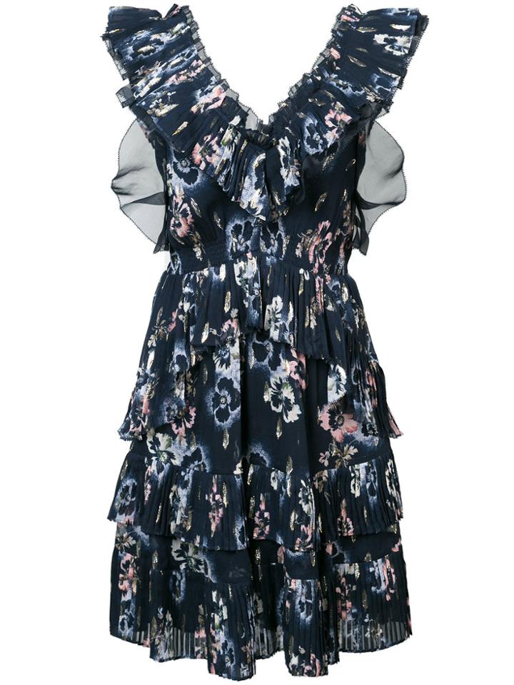 Rebecca Taylor Floral Print Ruffle Dress - Blue