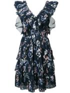 Rebecca Taylor Floral Print Ruffle Dress - Blue
