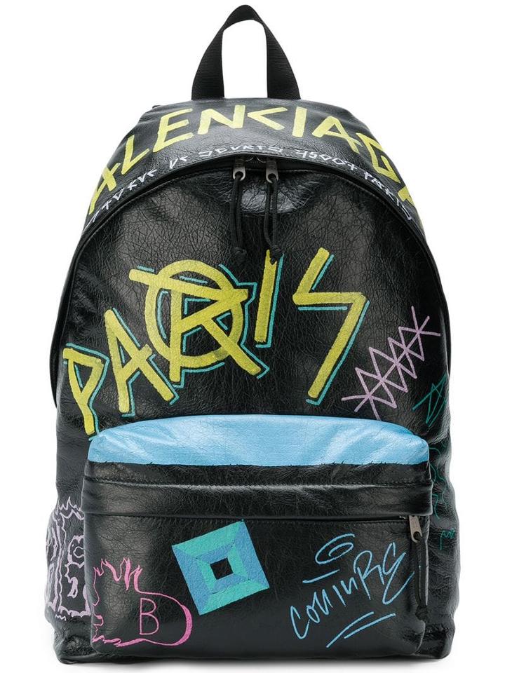 Balenciaga Explorer Graffiti Backpack - Black