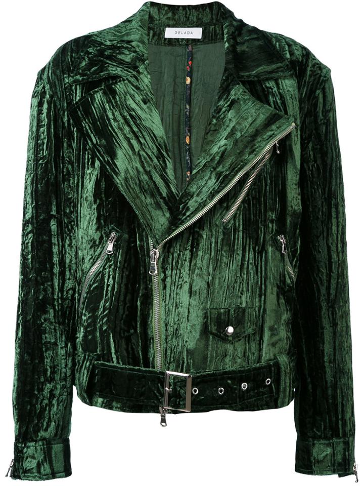 Delada Velvet Biker Jacket - Green