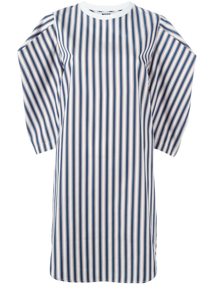 Msgm Square Sleeve Striped Dress, Women's, Size: 42, Blue, Cotton