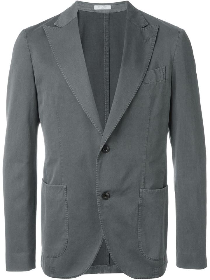 Boglioli Two Button Blazer, Men's, Size: 52, Grey, Cotton/silk/spandex/elastane/cupro