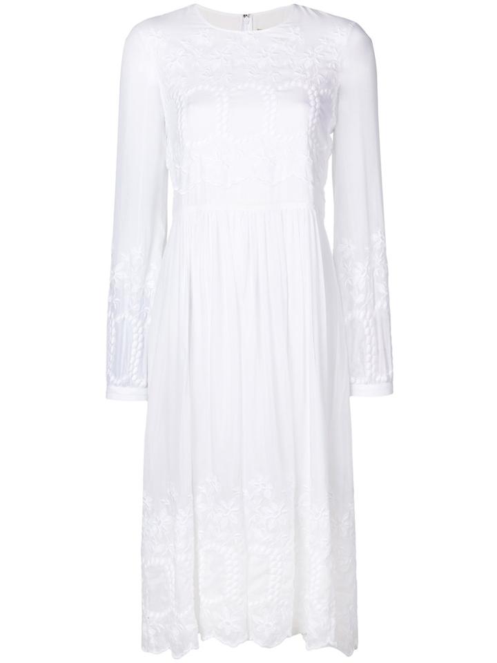 Burberry Long Sleeved Embroidered Dress - White