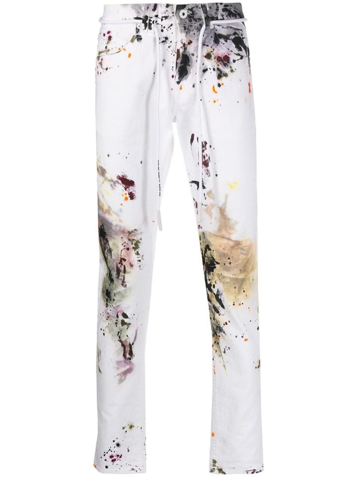 Off-white Ink Splash Print Slim-fit Jeans
