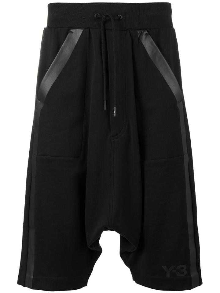 Y-3 Y Stripe Drop Crotch Shorts - Black